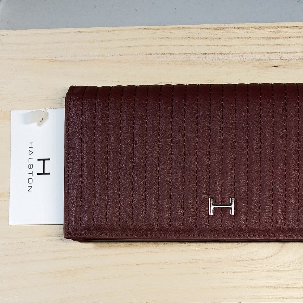 NWT Halston Quilted Fold Out Wallet 2in1 Burgundy